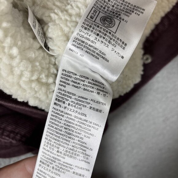 Levi's Premium Men's Sz XS Purple Corduroy Sherpa Trucker Jacket - Picture 3 of 6